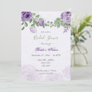 Invitación Bonito flores púrpuras hojas verdes ducha de novia