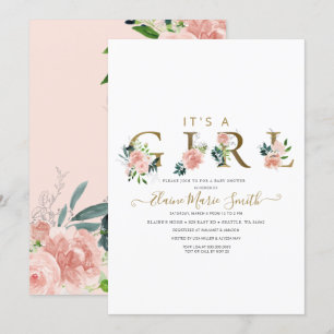 Invitación Bonito Flores Rosa Chica Floral Baby Shower Invita