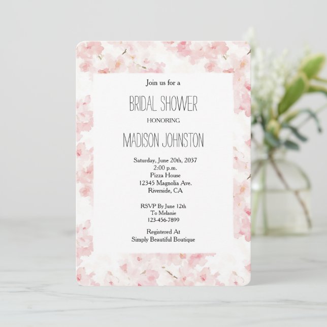 Invitación Bonito Flores Rosa Ducha Bridal (Anverso de pie)