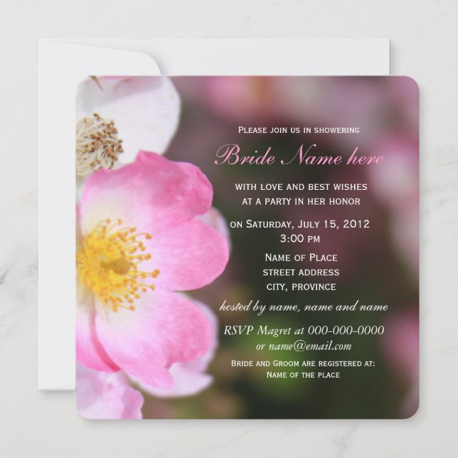 Invitación bonito flores rosadas rosadas salvajes ducha de no (Anverso)