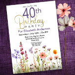 Invitación Bonito Flores silvestres 40 cumpleaños<br><div class="desc">Bonito Flores Silvestres 40.ª Invitación De Cumpleaños Para Mujeres. Es Fácil Cambiar El Texto De Ejemplo Por Sí Solo Pulsando En Personalizar Esta Plantilla. Haga Clic En La Herramienta Editar En Diseño Para Cambiar El Tipo De Fuente, El Color De Fuente, El Tamaño De Fuente O Para Agregar O Eliminar...</div>