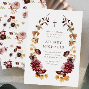 Invitación Bonito Flores silvestres Baptismo simple cruzado C