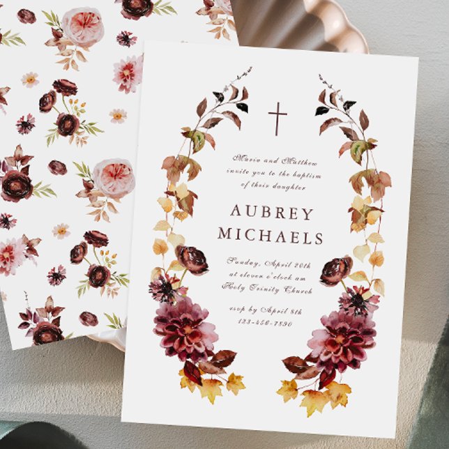 Invitación Bonito Flores silvestres Baptismo simple cruzado C (Subido por el creador)