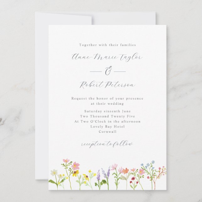 Invitación Bonito Flores silvestres Boda de caligrafía de Cot (Anverso)