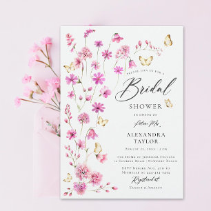 Invitación Bonito Flores silvestres moscas mariposas ducha de