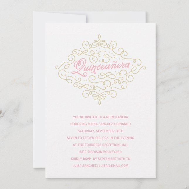 Invitación Bonito Flourish Quinceanera Fiesta (Anverso)