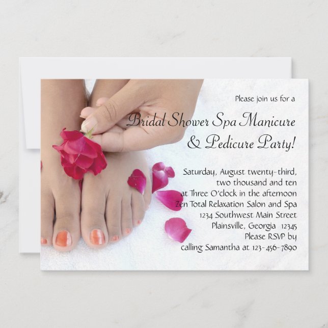 Invitación Bonito Fuchsia Salón de pedicura rosa (Anverso)