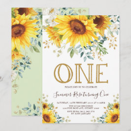 Invitación Bonito Girasol 1º cumpleaños verano amarillo flora