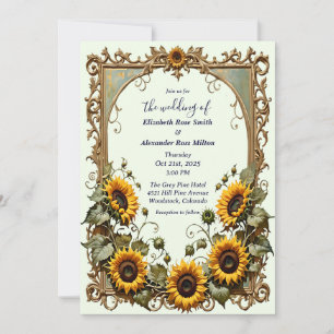 Invitación Bonito girasol amarillo con boda de marco de arte