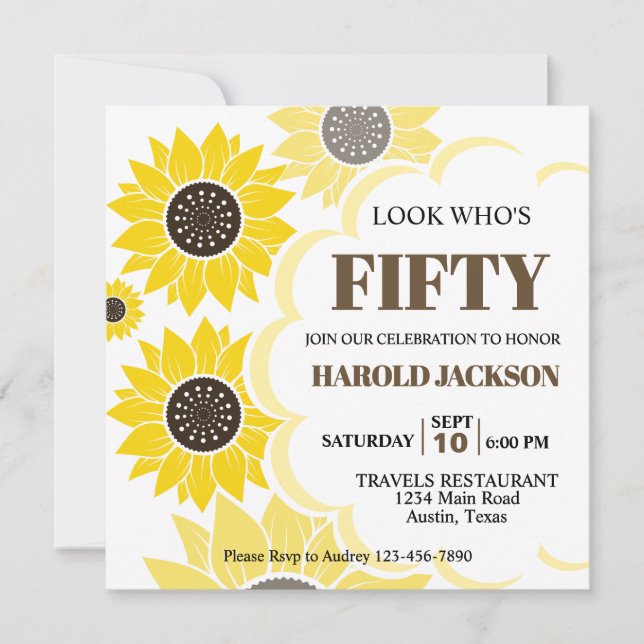 Invitación Bonito girasoles amarillos Cualquier cumpleaños de (Anverso)