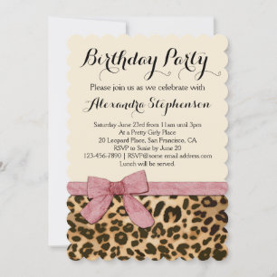 Invitación Bonito Girly Leopard Pink Bow Birthday