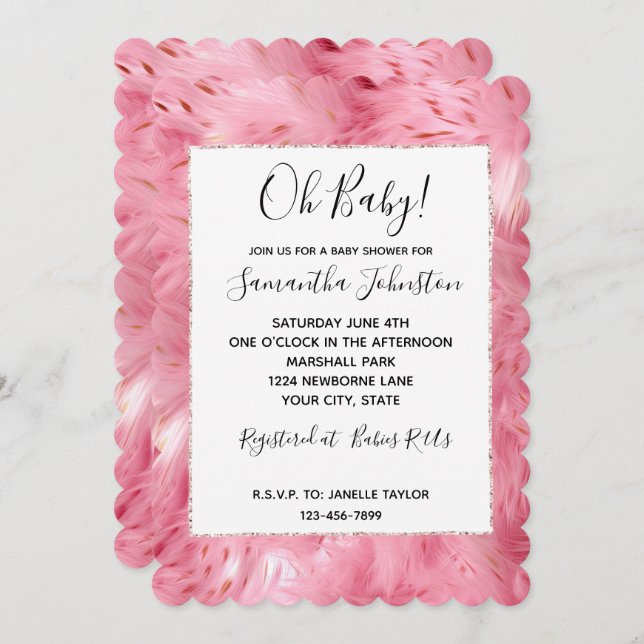 Invitación Bonito Girly Pink Faux Fur (Anverso / Reverso)