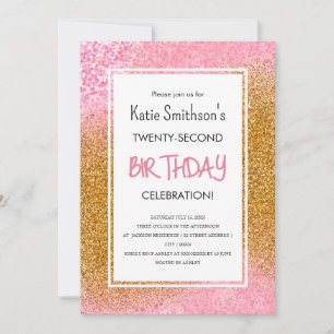 Invitación Bonito Girly Pink Gold Purpurina Birday