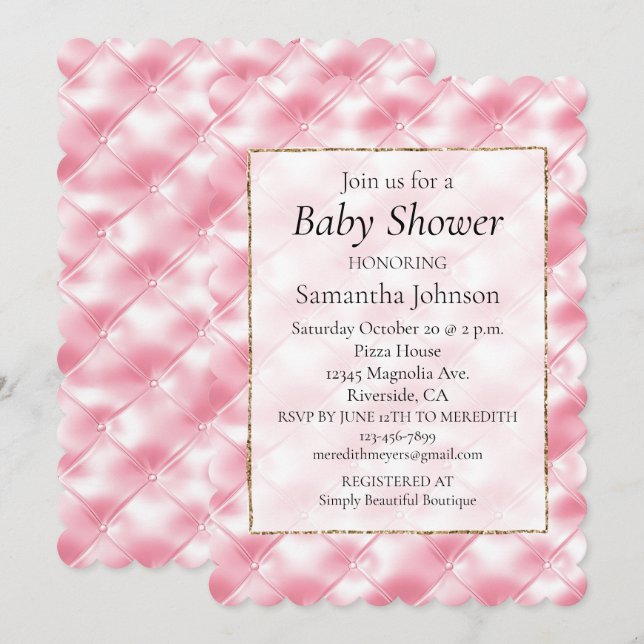 Invitación Bonito Girly Pink Tufts Baby Shower (Anverso / Reverso)