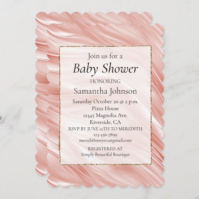 Invitación Bonito Girly Rubor Pink Swirl Baby Shower (Anverso / Reverso)