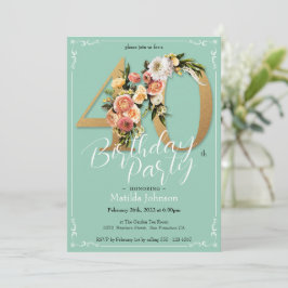 Invitación Bonito Glamorosa Moneda Floral 40 cumpleaños