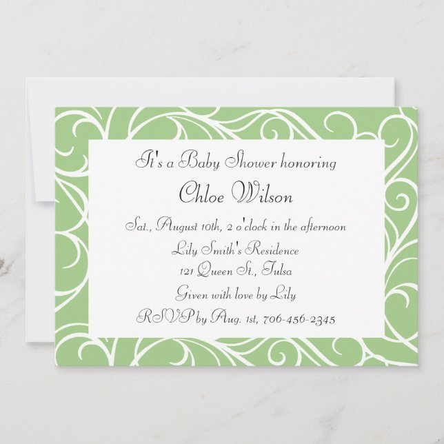Invitación Bonito Green Swirls (Anverso)
