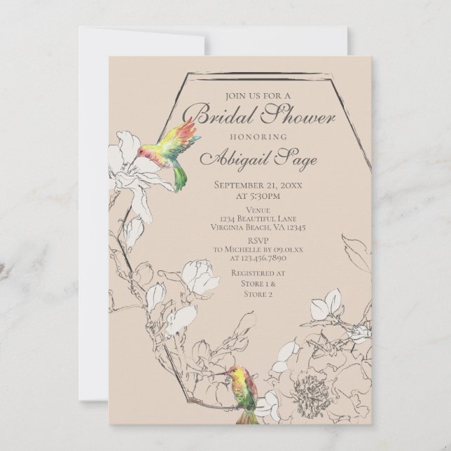 Invitación Bonito Hummingbird Floral Geométrica Brigada (Anverso)