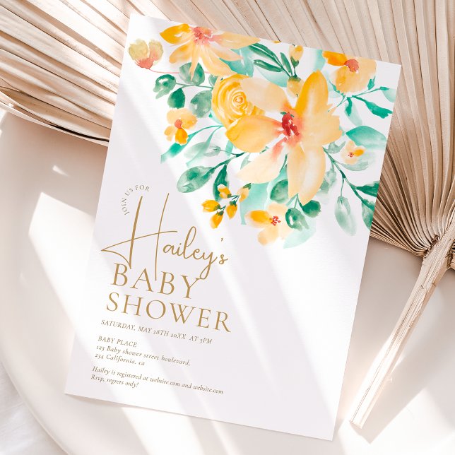 Invitación Bonito jardín amarillo verde floral ducha bebé (Pretty garden yellow green floral baby shower invitation)