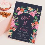 Invitación Bonito jardín floral acuarela arco dulce 16<br><div class="desc">Anuncie su próximo cumpleaños Sweet 16 con nuestras invitaciones botánicas de bonito sobre azul marino oscuro, con bonito y encantadoras flores rosas, rosas, flores azules, moradas y amarillas con vegetación. El guión moderno añade un toque de elegancia a estas invitaciones únicas que son perfectas para cualquier celebración con temática de...</div>