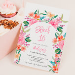 Invitación Bonito jardín floral acuarela arco dulce 16<br><div class="desc">Anuncie su próximo cumpleaños Sweet 16 con nuestras invitaciones botánicas de bonito, con bonito y encantadoras flores rosadas, rosas, flores azules, moradas y amarillas con vegetación. El guión moderno añade un toque de elegancia a estas invitaciones únicas que son perfectas para cualquier celebración con temática de jardín floral, perfecta para...</div>
