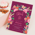 Invitación Bonito jardín floral acuarela arco dulce 16<br><div class="desc">Anuncie su próximo cumpleaños Sweet 16 con nuestras invitaciones botánicas de bonito sobre morado oscuro, con bonito y encantadoras flores rosadas, rosas, flores azules, moradas y amarillas con vegetación. El guión moderno añade un toque de elegancia a estas invitaciones únicas que son perfectas para cualquier celebración con temática de jardín...</div>