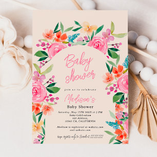 Invitación Bonito jardín florido acuarela arco baño de bebé