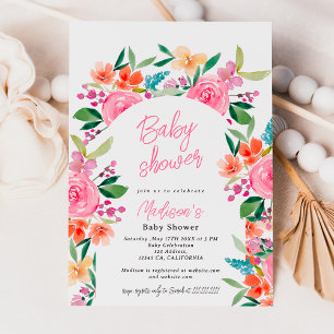 Invitación Bonito jardín florido acuarela arco baño de bebé
