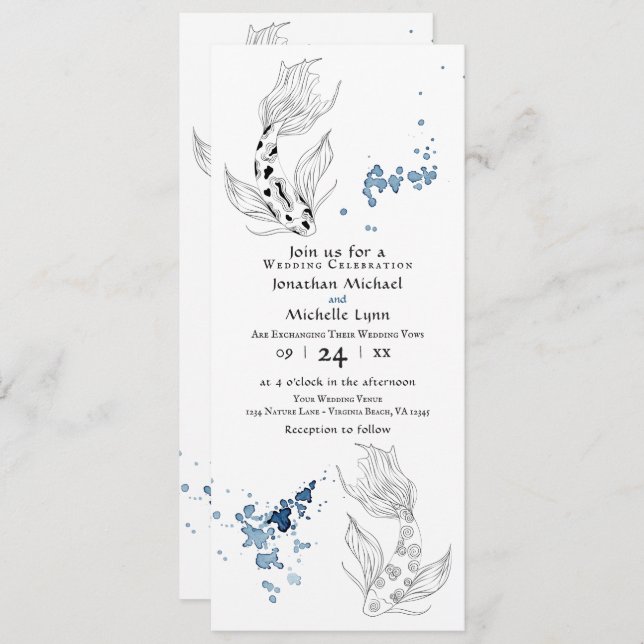 Invitación Bonito Koi Japonés Pescado Todo En Un Boda (Anverso / Reverso)