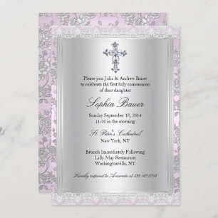 Invitación Bonito Lace Pink First Holy Communición