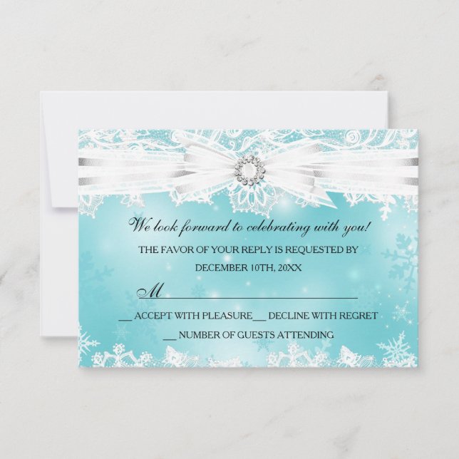 Invitación Bonito Lace y Bow Navidades Verde azulados Holiday (Anverso)