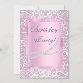 Invitación Bonito lace y perlas personalizado de cumpleaños e