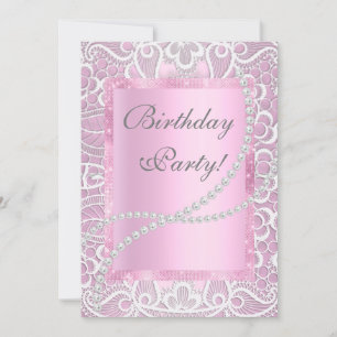 Invitación Bonito lace y perlas personalizado de cumpleaños e