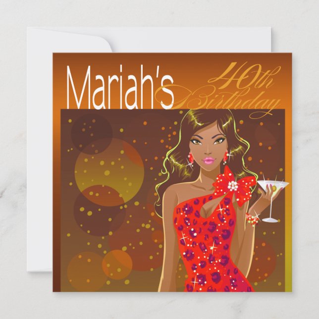 Invitación Bonito Lady Birthday Cocktail Fiesta ámbar/rojo (Anverso)