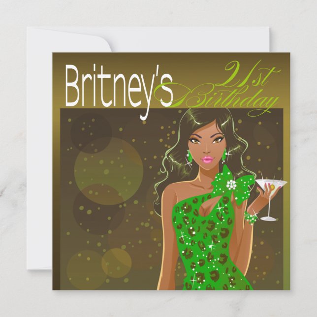 Invitación Bonito Lady Birthday Cóctel olivo/verde (Anverso)