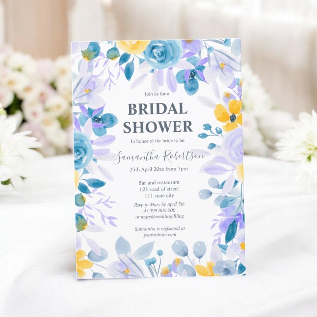 Invitación Bonito lavender acuarela floral ducha de novia (Pretty lavender floral watercolor bridal shower invitation)