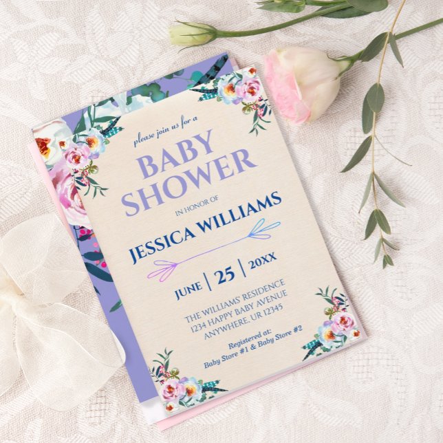 Invitación Bonito Lavender Pastel Boho Floral Baby Shower (Subido por el creador)