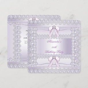 Invitación Bonito Lavender Pearls Lace Bow Fiesta de cumpleañ
