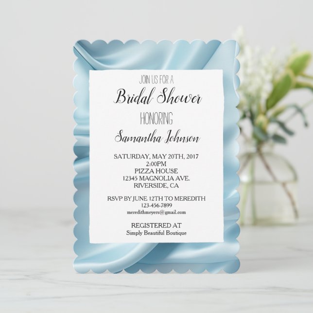 Invitación Bonito Light Blue Faux Satin Brillante (Anverso de pie)