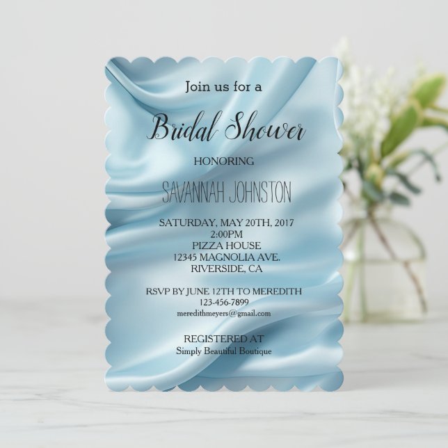 Invitación Bonito Light Blue Faux Satin Brillante (Anverso de pie)