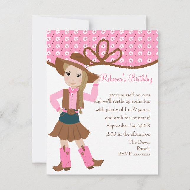 Invitación ¡bonito Lil' Cowgirl! (Anverso)