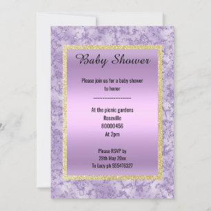 Invitación Bonito Lilac Purpurina de Mármol Púrpura Bebé Oro