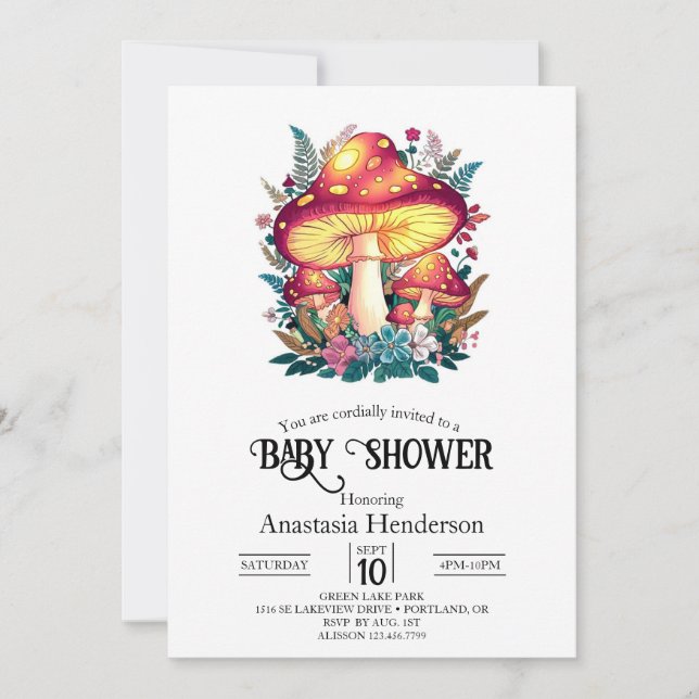 Invitación Bonito Little Mushroom Baby Shower (Anverso)