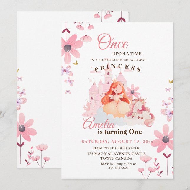 Invitación Bonito Little Princess Flower Birday (Anverso / Reverso)