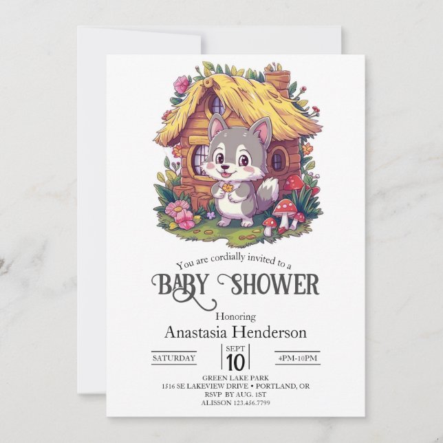 Invitación Bonito Little Wolf Baby Shower Digital (Anverso)