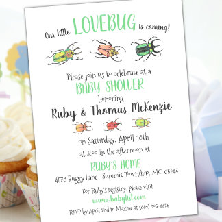 Invitación Bonito Lovebugs Beetles Baby Shower