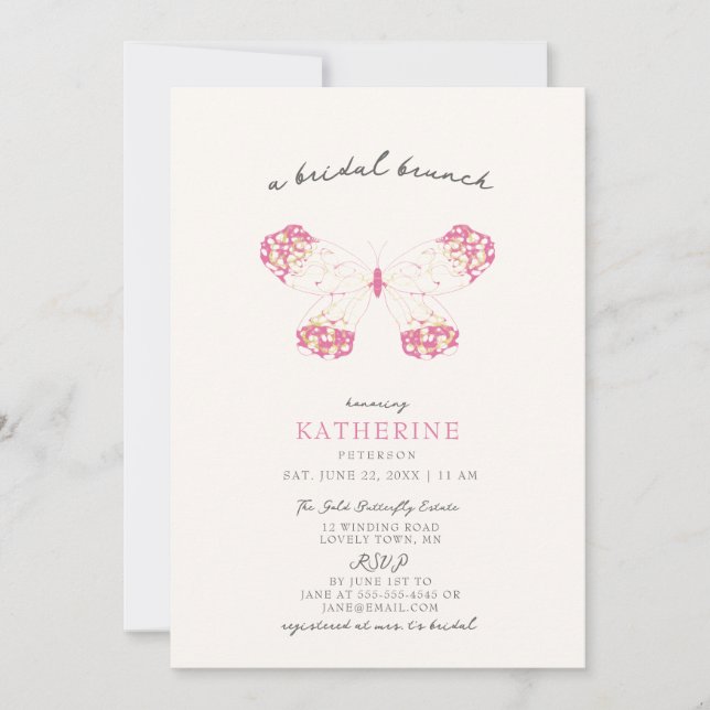 Invitación Bonito Magenta de oro Mariposa moderna ducha de no (Anverso)