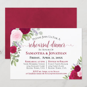 Invitación Bonito Magenta Roses Rosa Boda Ensayo Cena