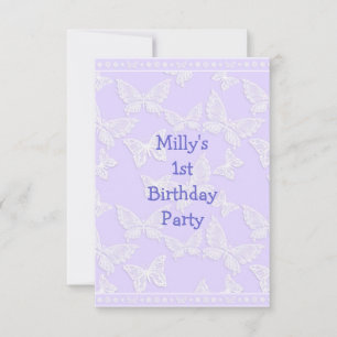 Invitación Bonito Mariposa Blanca Gris Azul 1er cumpleaños Pa