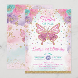 Invitación Bonito Mariposa Fairy Garden Chica Floral Cumpleañ